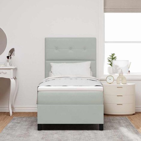 LED Boxspringbett mit Matratze Hellgrau 100 x 200 cm Samt