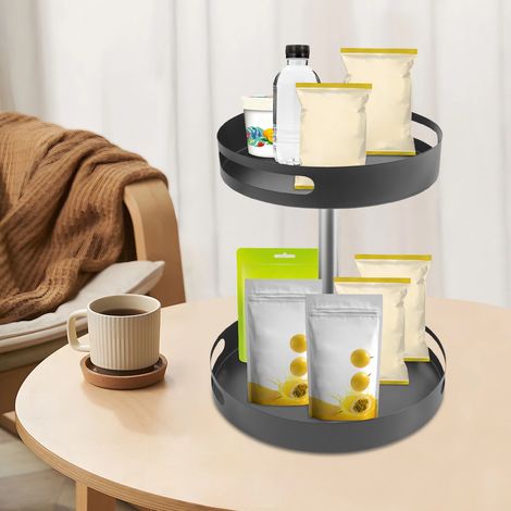 Gewürzregal mit 2 Etagen, Küchenregal, 360° drehbarer Drehteller für die Aufbewahrung von Küchengewürzen, höhenverstellbares Gewürzregal, Lazy Susan für Küche, Wohnzimmer, Toilette (schwarz)