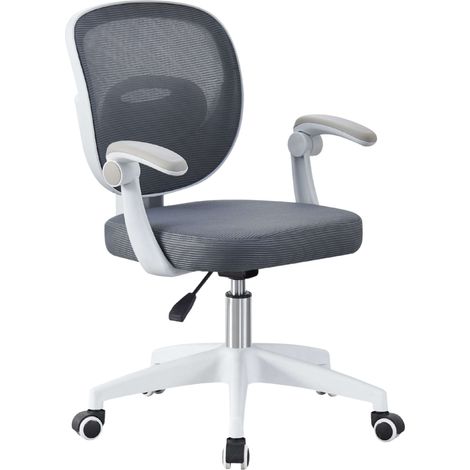 Silla Escritorio Juvenil Blaki, Reposabrazos, Altura Regulable, Tela Transpirable Blanco Gris 59x82-92x48 cm
