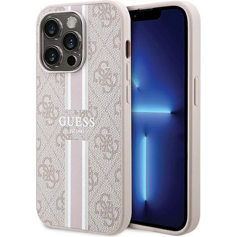 Funda rígida Guess GUHMP15LP4RPSP para iPhone 15 Pro de 6,1 pulgadas, color rosa/rosa, 4G, con estampado de rayas y MagSafe. (1/5)