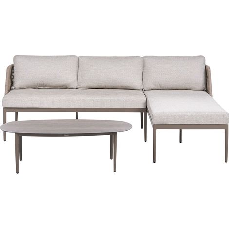 3 Seater Lounge Set Beige Left Hand Fabric Aluminium Frame Corner Sofa and Coffee Table Stylish Garden Furniture Patio LEFFE