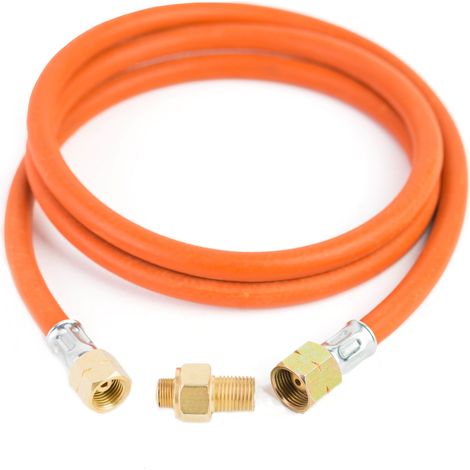 Raccordo di riduzione per bombola gas turistica G 3/8"" L - Tubo flessibile 7/16"" 1,5 m