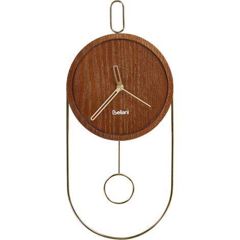 Reloj de pared decoración colgante 20 x 45 cm diseño sin números péndulo MDF madera oscura Sierre (1/5)