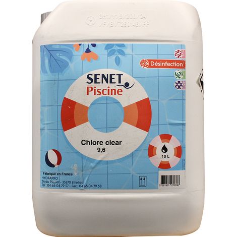 Chlore Clear 9,6, Désinfectant avec séquestrant - Bidon de 20L - SENET Piscine (1/3)