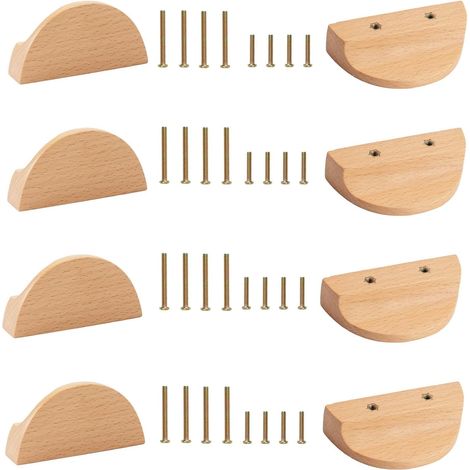 Confezione da 12 maniglie a mezzaluna per cassetti in legno di faggio con doppio foro, maniglie per cassetti di armadietti, confezione da 12 maniglie a mezzaluna per cassetti in legno di faggio con do (1/5)
