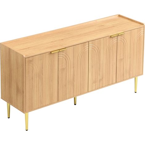 Aparador moderno de MDF natural 140 x 38 x 75 cm con 4 puertas y estantes ajustables (1/5)