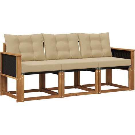 Set di divani da esterno con cuscino 3 pz Salotto da Giardino Naturale e Beige (1/5)