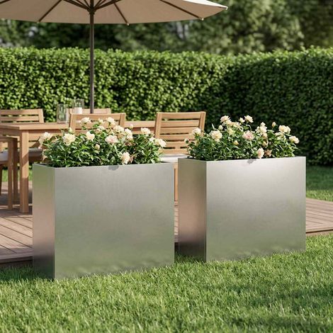 vidaXL Macetero de Jardín 2 uds. Plateado 50 x 20 x 40 cm (1/5)