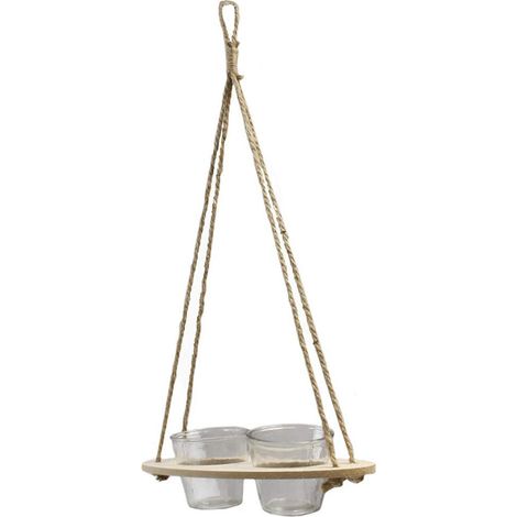 Porta pianta a Sospensione con 2 vasi in Vetro per Piante Fiori portapianta fioriera sospesa Arredamento Rustico Shabby Chic