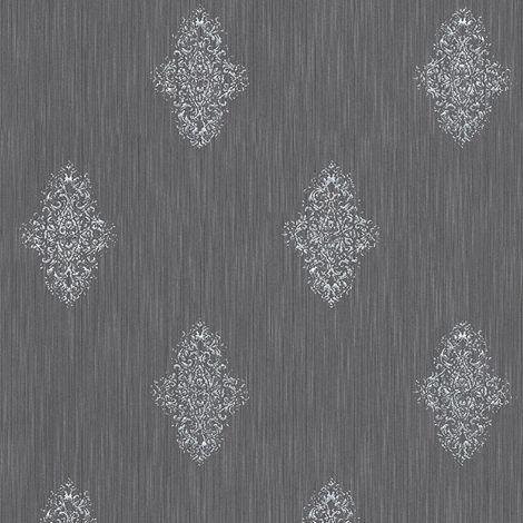 Barock Tapete Profhome 319464 Textiltapete leicht strukturiert mit Ornamenten matt blau silber 5,33 m2