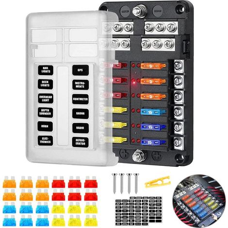 Portafusibili 012 0 scomparti 0ATC/ATO 012 0V/24 0V 0CC 012 0V 0100 0A 0 con fusibili 016 0 e 0 indicatore LED 0 per 0 auto, 0 barca, 0 camion, 0 camper, 0 furgone (1/4)