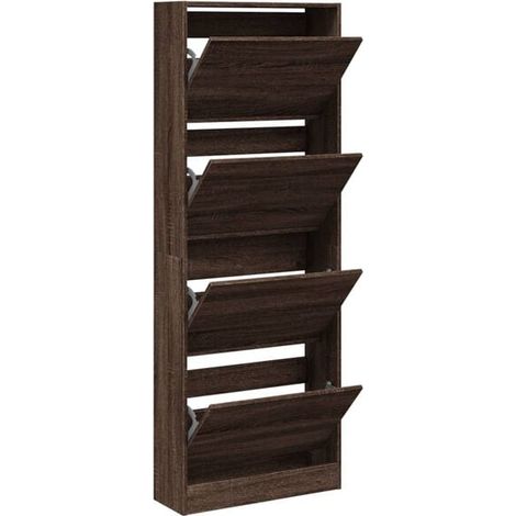 Meuble à chaussures en chêne brun, dimensions : 60 x 21 x 163,5 cm, en bois d'ingénierie. (1/5)