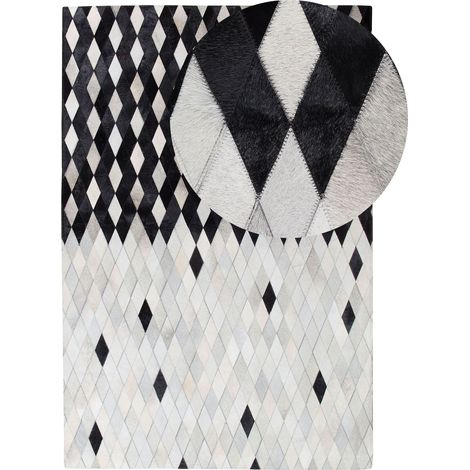 Teppich MALDAN Schwarz 160 x 230 cm Echtleder