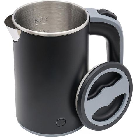 Petite bouilloire 800ml Mini bouilloire à thé 600watt bouilloire de voyage en acier inoxydable bouilloire électrique Portable Mini bouilloire bouilloire de voyage (noir) (1/5)