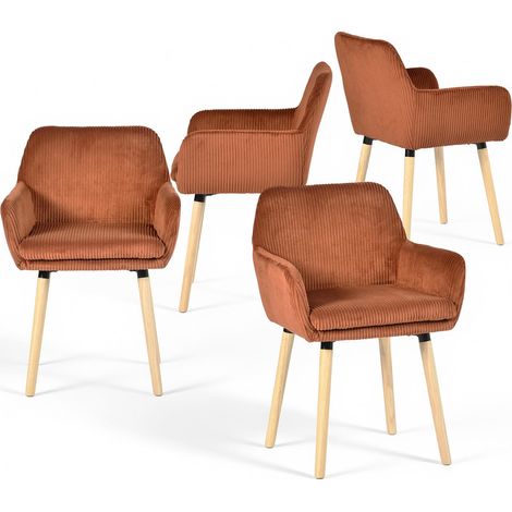 Meuble Cosy Chaises de Salle à Manger Scandinave Lot de 4, Fauteuil Rembourrée en Velours Côtelé, Pieds en Bois, pour Cuisine Salon Chambre, Rouge (1/5)