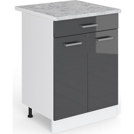 Unterschrank R-Line, Anthrazit Hochglanz, 60 cm mit Schubladen, Vicco