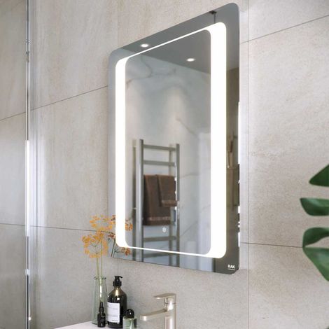 RAK Tanzanite LED Portrait Mirror with Switch and Demister Pad 800mm H x 600mm W Illuminated (1/5)