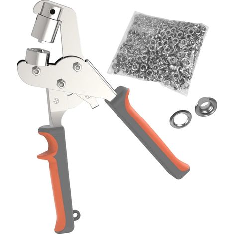 Kit di utensili per occhielli, pinze per pressare occhielli in acciaio, utensile per punzonatura portatile, combinazione per uomini e padri con 100 occhielli (1/5)