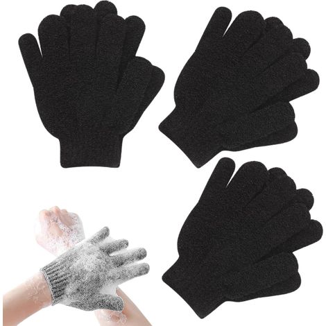 Peeling-Handschuhe, Bade- und Körperpeeling-Handschuhe, Bambus-Duschhandschuhe, entfernt eingewachsene Haare und abgestorbene Haut, für Dusche, Spa (3Black) (1/5)