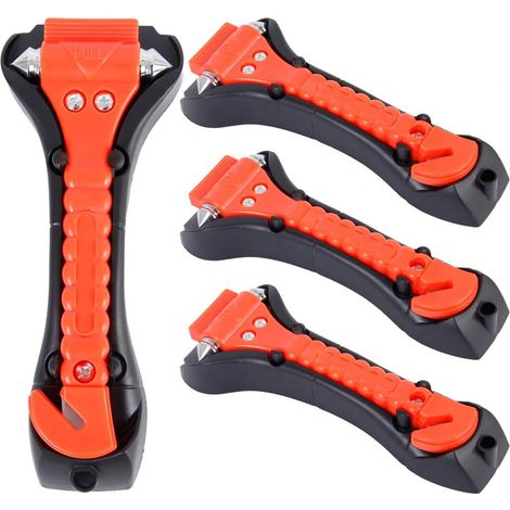 Set di 4 martelli di sicurezza antiscivolo per auto, utili per rompere i finestrini in caso di emergenza e per la fuga. Taglia cinture di sicurezza. Kit di sopravvivenza. - AquaForge