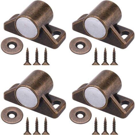 4 Pièces Loquets de Porte Magnétiques Aimants de Porte d'Armoire avec Vis en Acier Inoxydable pour Ferme Armoire de Cuisine Fermeture de Porte Coulissante (Bronze) (1/4)