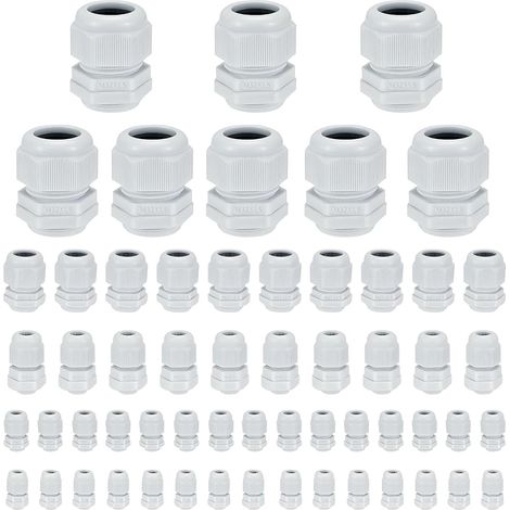 Lot de 58 presse-étoupes étanches M32 M25 M20 M16 M12  Passage de câble réglable IP68 blanc avec décharge de traction pour câbles PG - Raccord en nylon et plastique (1/5)