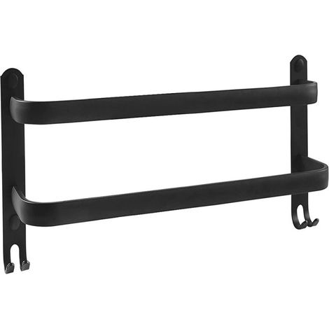 Porte-serviettes double de 40 cm avec crochets, en acier inoxydable noir mat, fixation murale, pour salle de bain, cuisine, douche, toilettes. Accessoires de salle de bain. (1/5)