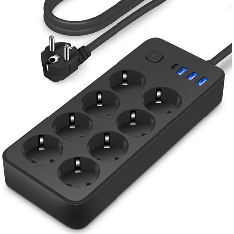 Multipresa europea con 8 prese, tra cui porta USB, presa intelligente, ciabatta multipresa per ufficio domestico e multipresa scorrevole. (1/4)