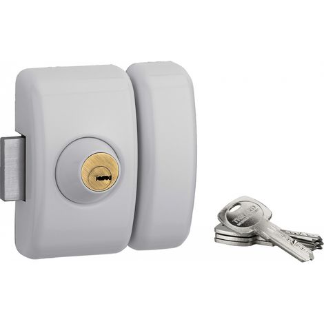 THIRARD - Verrou double entrée Universel pour porte d'entrée, cylindre 45mm, acier, 4 clés, epoxy blanc - THIRARD (1/5)