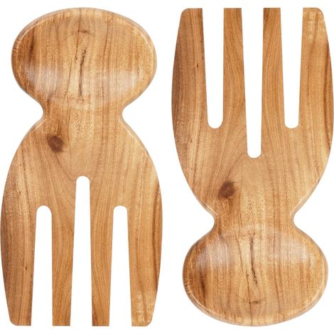 Pince à salade, 2 poignées en bois, pince à salade en bois, ustensiles de service à salade en bois, 17 cm x 7,5 cm (1/5)