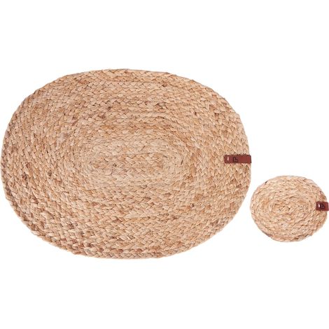 Set di 12 tovagliette ovali e sottobicchieri in iuta naturale 30 x 40 / 10 x 12 cm fatti a mano Bushylark