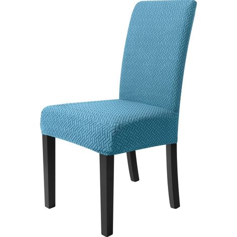 Housse de chaise en molleton épais avec motif jacquard, dos élastique ajustable (45–55 cm), couleur unie bleu lac – Idéale pour salon, salle à manger et décoration intérieure