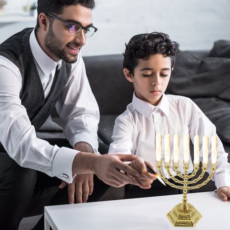Bougeoir menorah à 7 branches, temple de Jérusalem, 12 tribus d'Israël avec tige d'aaron, récipient à manne et tablettes, 13 cm de hauteur, support antique de Hanoukka pour décoration de fête juive, d (1/5)