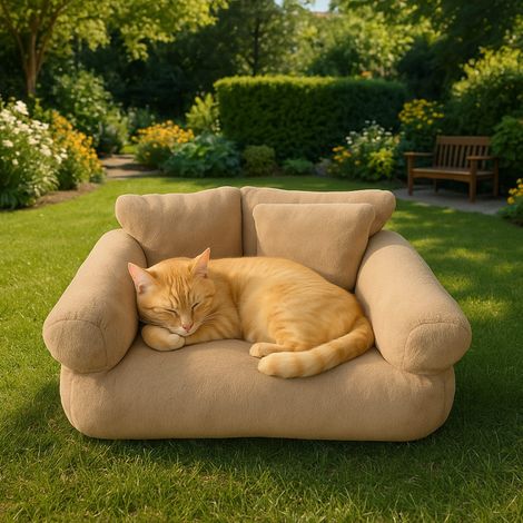 Roxlin Katzenbett & Hundesofa – Flauschiges, waschbares Haustierbett mit weichem Kissen & rutschfestem Boden – Gemütliches Katzensofa für Katzen & kleine Hunde - Camel - Large (1/5)
