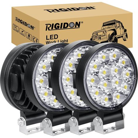 4 Pcs rond phare de travail led, 3.2 pouces mini 42W 12V 24V lampe led, projecteurs lumière feux de travail pour offroad Voiture camions SUV 4x4 tracteur, feu antibrouillard (1/5)
