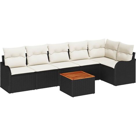 Garden Sofa Set with Storage 7 pcs Black and Cream Poly Rattan vidaXL