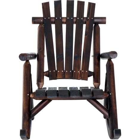 Fauteuil à bascule avec accoudoirs, résistant aux intempéries, en bois massif, finition brûlée, 97 x 69 x 93 cm (1/5)