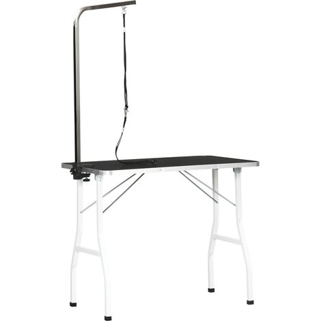Table de toilettage pour animaux noire réglable avec sangle de maintien pour chiens (1/5)