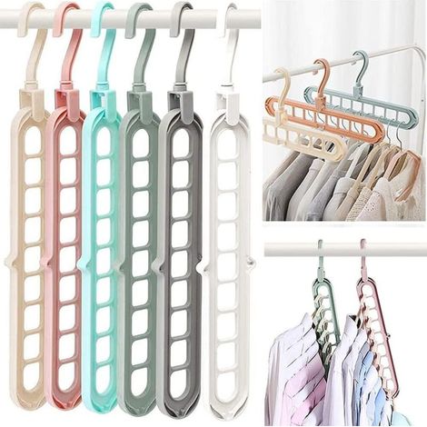 BINBE Lot 6 Cintres Magiques 9 Trous – Gain de Place – Pour Vêtements Lourds (Chemises, Pantalons, Robes, Manteaux) – Couleur Aléatoire (1/5)