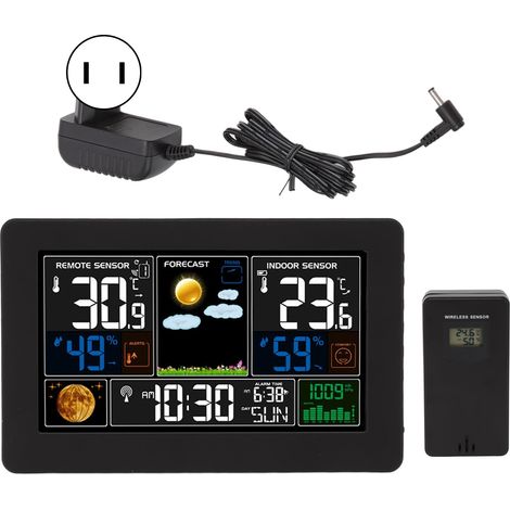 Horloge Météo Multifonction Écran Couleur LCD Intérieur Extérieur Température Humidité Pression Alarme Projection USB (1/5)
