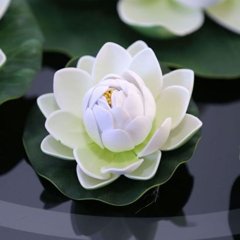 6pcs Feuilles de lotus artificielles pour l'eau, parfaites pour la maison, le jardin et la décoration de fête,Demi-ouvert 10 cm blanc (1/4)