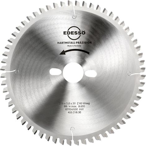 EDESSÖ Kreissägeblatt Präzision Fertigschnitte Wechselzahn negativer Spanwinkel Vielzahn, HW 216x3,0/2,0x30 Z=60 W neg (1/3)