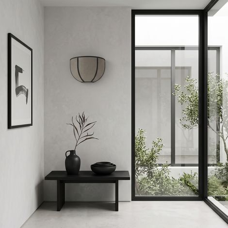 Aplique de Pared con Pantalla de Rafia Gris  Serie LUNA (1/5)