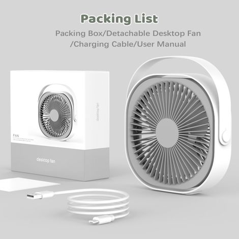 Ventilateur de bureau rechargeable USB, ventilateur rotatif à 360°, mini ventilateur portable avec batterie intégrée de 4000 mAh (1/4)