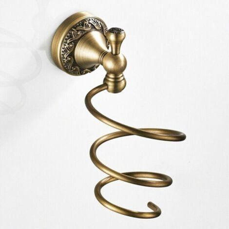 Support de sèche-cheveux en laiton Organisateur de sèche-cheveux Support en spirale Support mural pour sèche-cheveux, assembler avec des vis, hauteur 165 mm, diamètre de la base 62 mm (1/5)