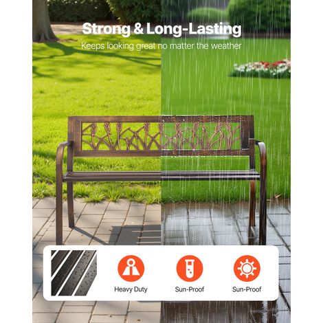 Banc de jardin, 127 cm, banquette extérieur en acier carbone avec dossier en PVC à motif floral et accoudoirs à bords arrondis, ban… (1/5)