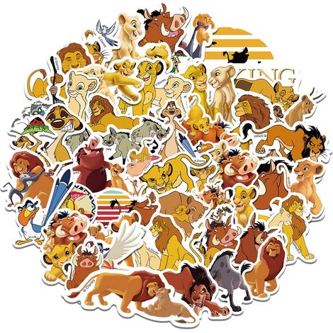 Lot de 50 autocollants Le Roi Lion pour enfants, autocollants en vinyle imperméables pour bouteilles d'eau, ordinateurs portables, téléphones et carnets.