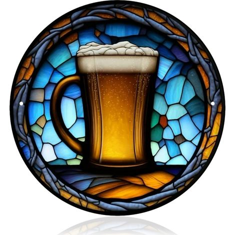 1pc Panneau en métal, Design bière rustique, Trou de fixation, Décoration murale intérieure extérieure (1/5)