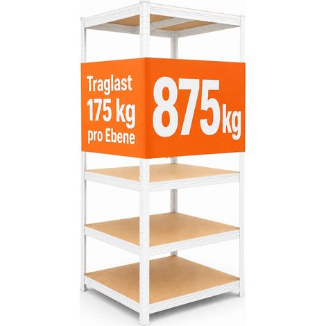 Relaxdays Schwerlastregal, HxBxT: 200x60x60 cm, 875 kg, 5 Ebenen, Lagerregal Keller & Garage, zum Stecken, weiß/braun (1/5)