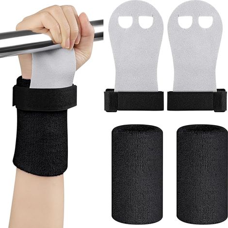 Gants de Gym Poignets de Sport, Maniques Gymnastique Enfant avec Bracelets, Protection Paumes Anti-Ampoules, Cuir Vachette, pour Barre, Traction, Yoga, Noir-S (1/5)